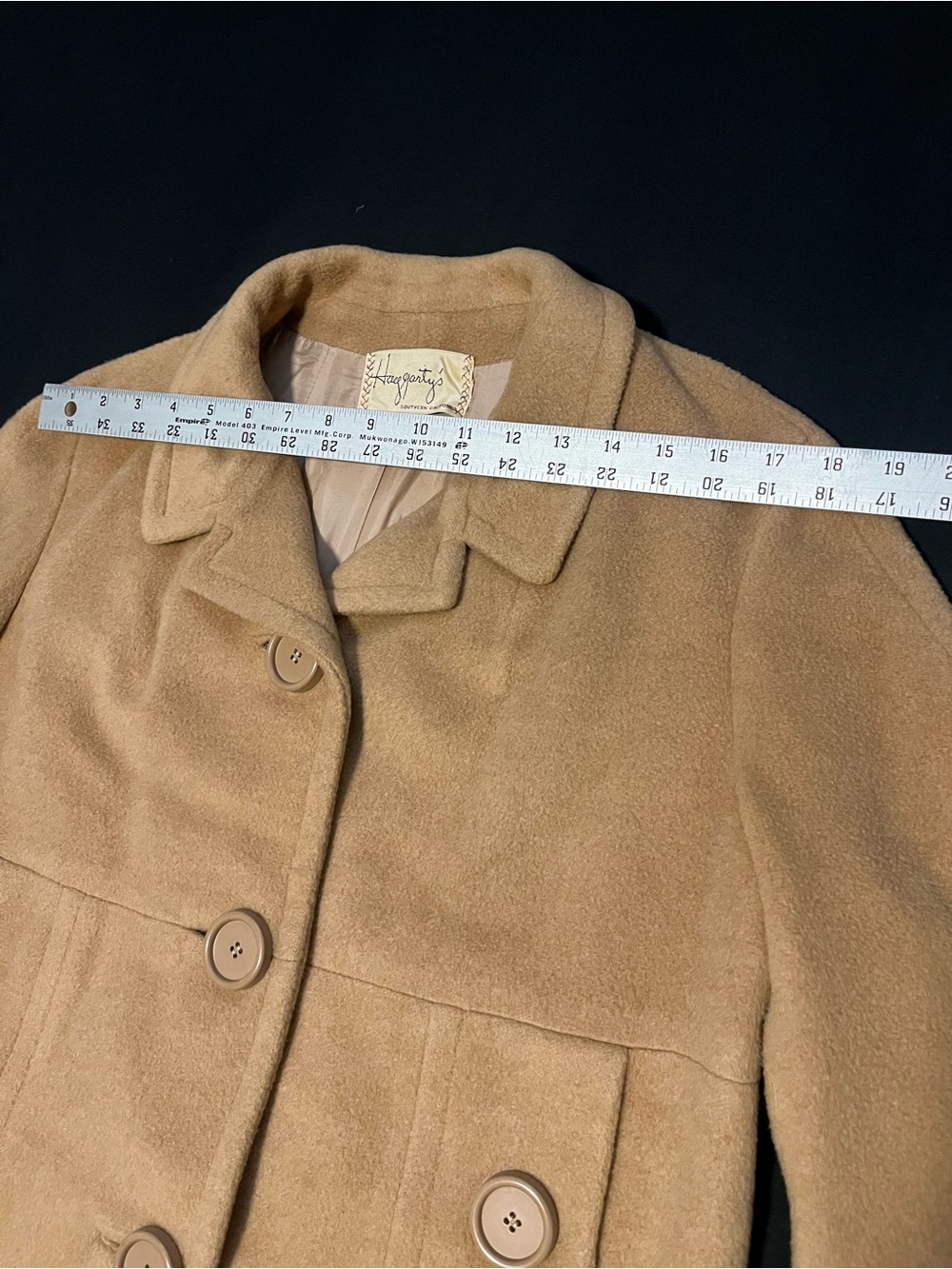 Classic Camel Pea Coat - Button Front Short Coat - Picture 4 of 12